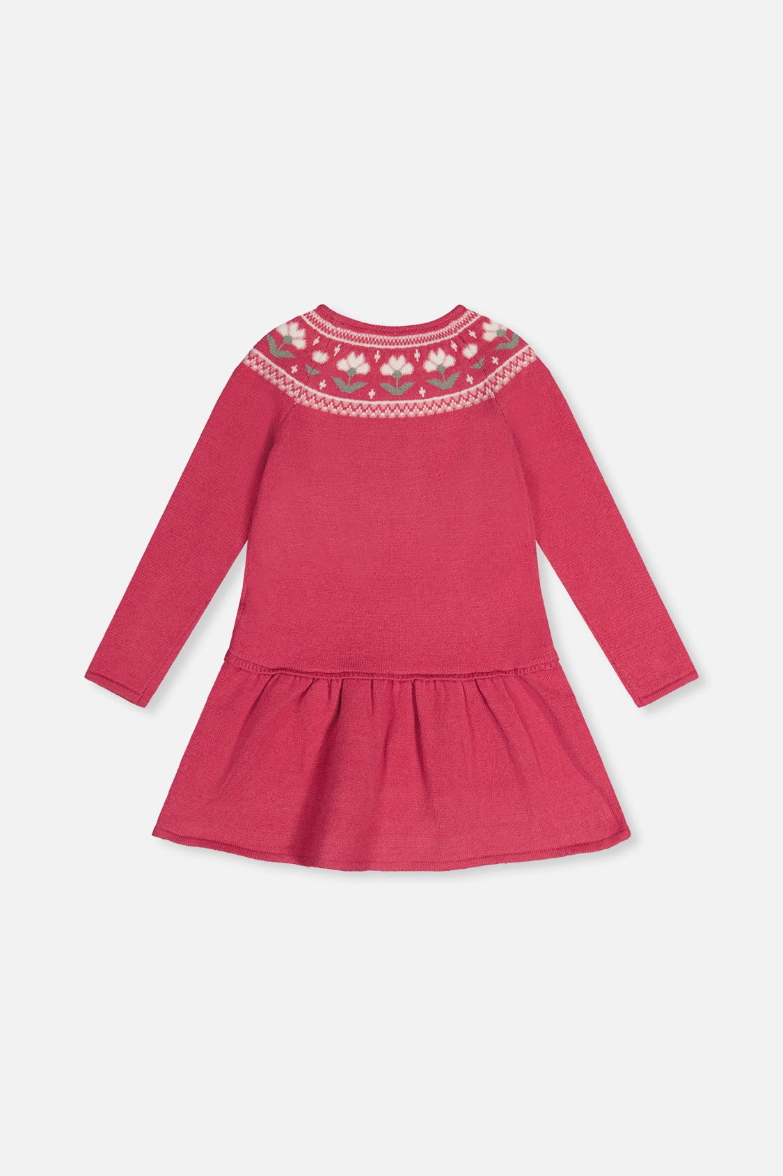 thumbnail image 4 of Deux Par Deux Girl Knitted Dress With Flower Jacquard Raspberry Pink, 4 of 7