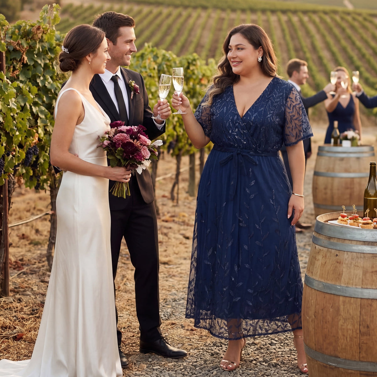 thumbnail image 3 of Agnes Orinda Women's Plus Size Wedding Guest Dress Sequin Printed Pattern Wrap V Neck Short Sleeve Cocktail Party Prom Long Dresses with Tie Waist 1X Navy Blue, 3 of 7