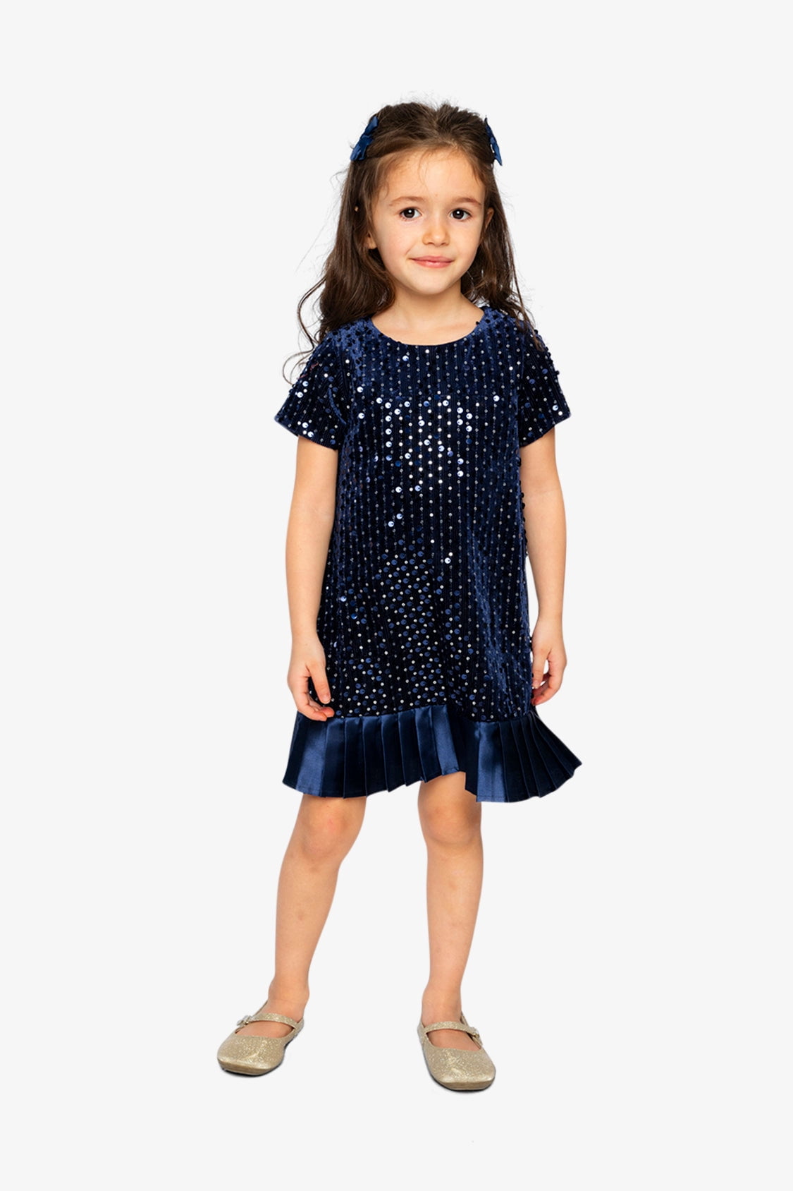 thumbnail image 2 of Deux Par Deux Girl Short Sleeve A-Line Dress Dark Blue, 2 of 6