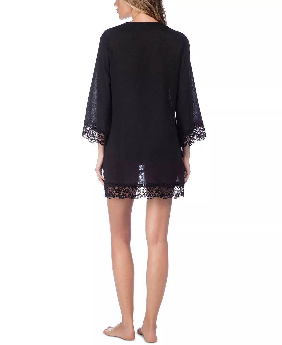 thumbnail image 4 of La Blanca Women's Black Lace V-Neck Tunic Dress Fare Print L NWT, 4 of 4