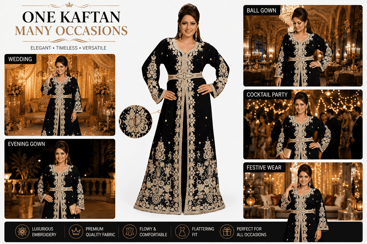 thumbnail image 2 of UNIQUE KAFTANS Women's Embroidered Georgette Kaftan Dress, Long Sleeve Maxi Caftan, Elegant Evening Gown, Black, One Size, 2 of 2