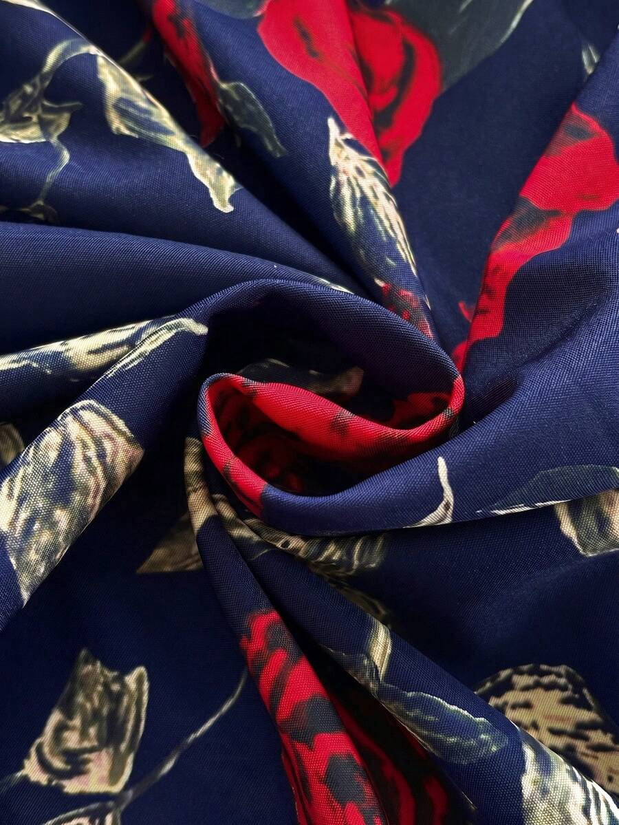 thumbnail image 7 of Plus Size Blue Sleeveless Asymmetrical Hem Floral Print Dress, 7 of 7