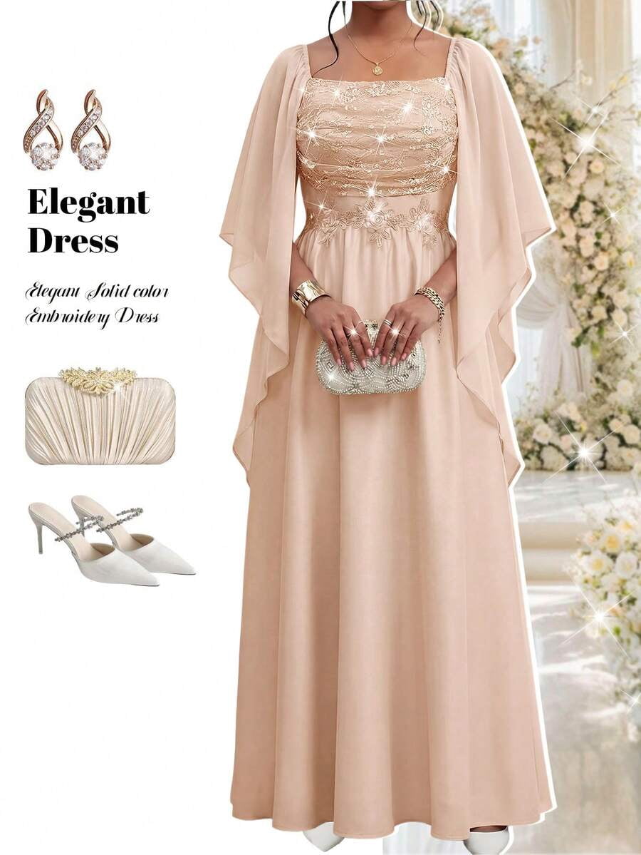 thumbnail image 6 of Plus Size Elegant Baby Pink Evening Dress With Lace Bodice And Cape, 6 of 7