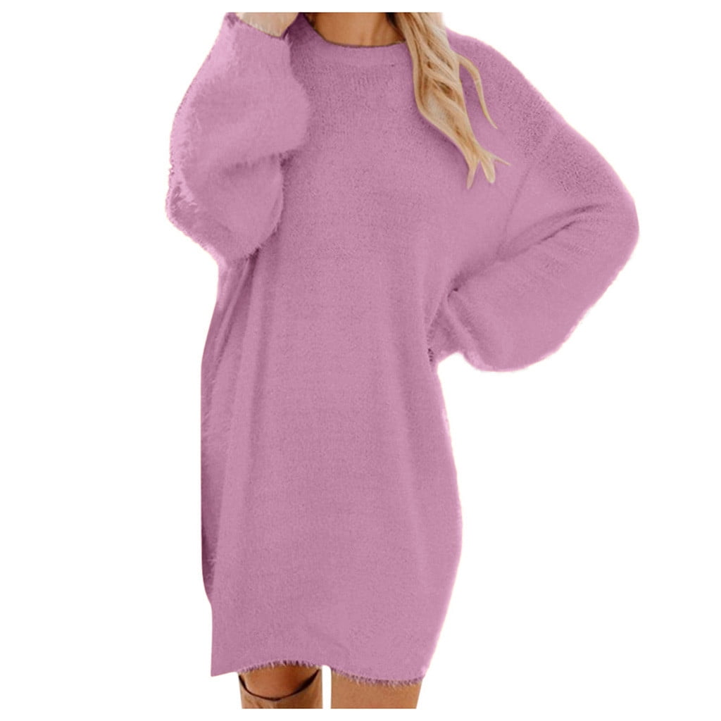 thumbnail image 1 of 2025 Women Winter Sweater Knit Long Sleeve Short Dress Turtleneck Warm Long Sleeve Creme Color Dresses for Pocket Birthday Mini Medium, 1 of 5