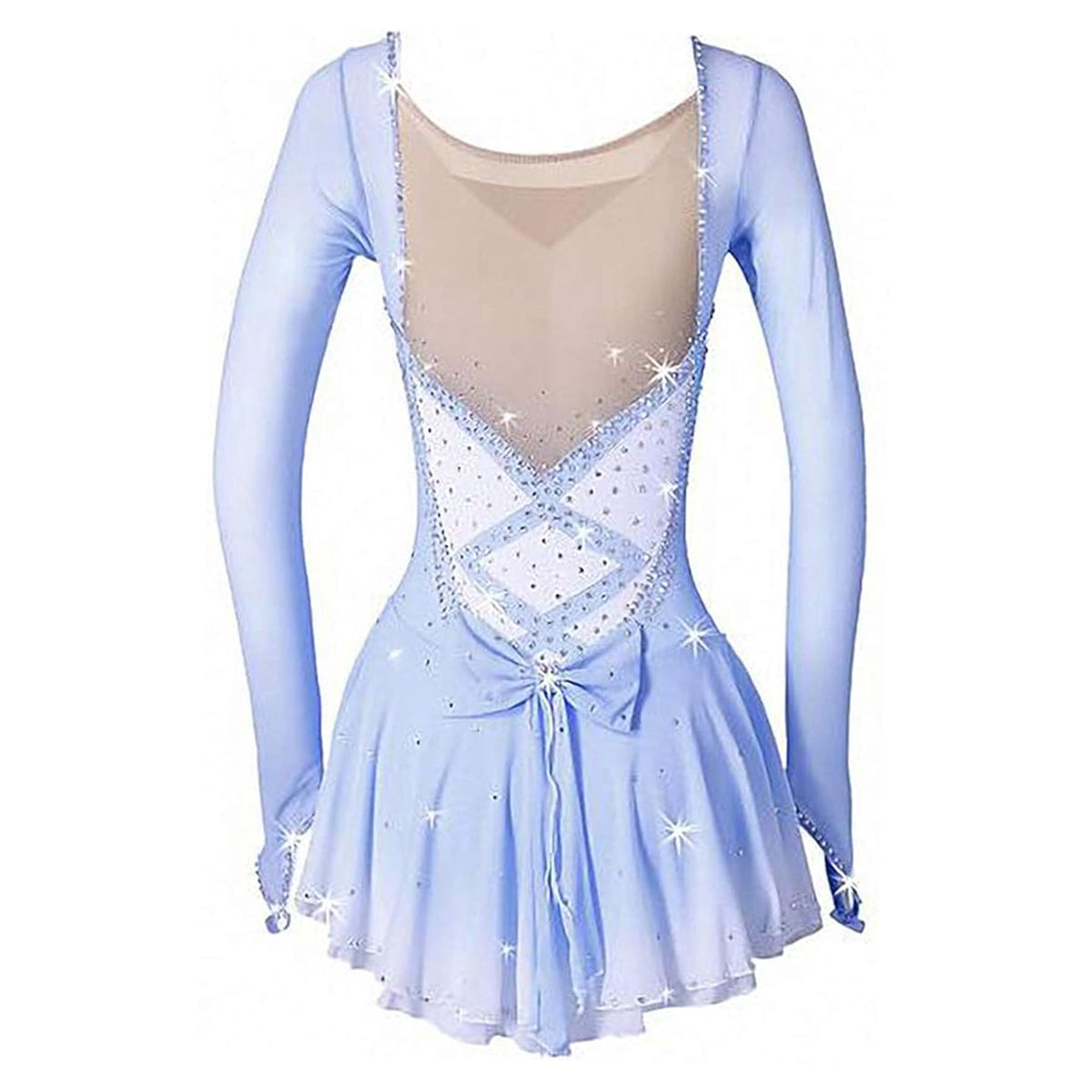 thumbnail image 3 of LIUHUO Custom Light Blue Spandex Ice Skating Dresses for Women & Girls - High Elasticity Long Sleeves, Back Bow Decoration, 3 of 6
