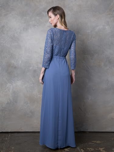 thumbnail image 6 of Women's Eva USA Fashion 3446 3 4 Sleeve Mother Of Groom Dress Lace Ankle Length Formal Gown Slate A dark, muted blue-gray Blue L, 6 of 9