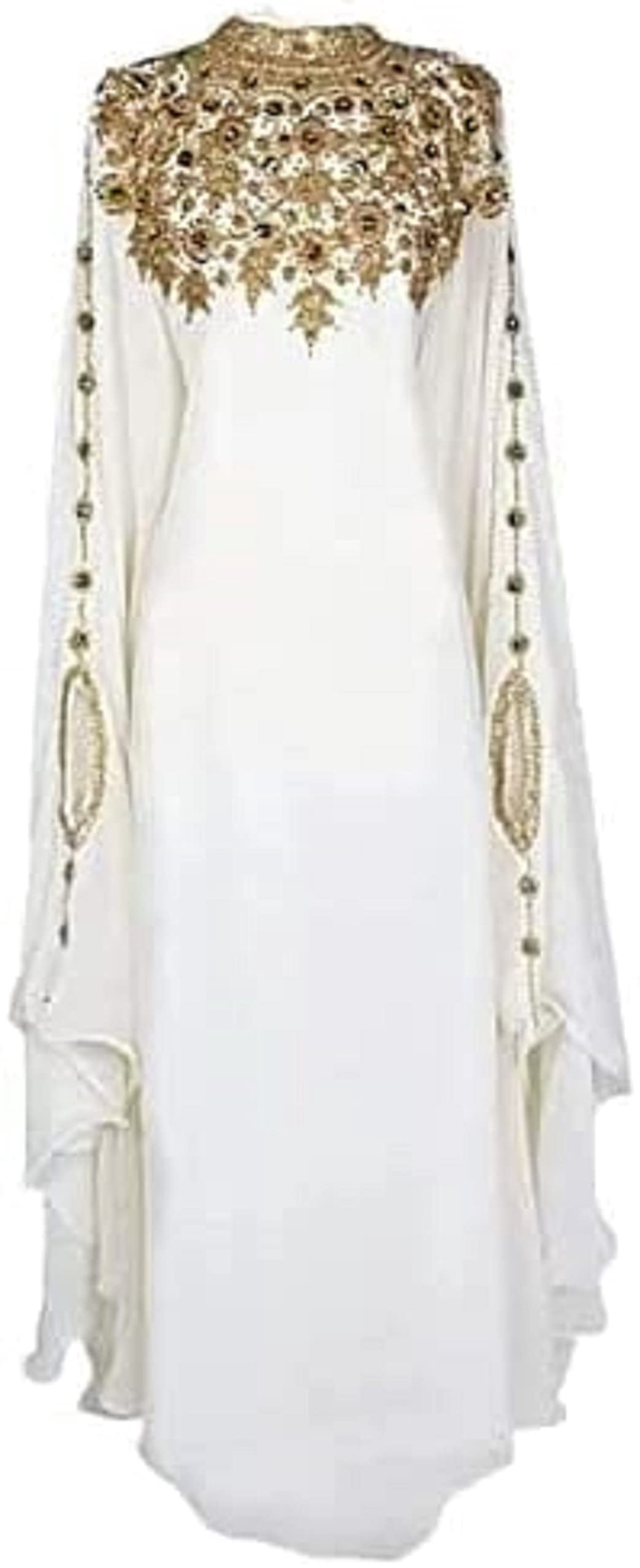 thumbnail image 3 of UNIQUE KAFTANS Women's Hand Beaded Georgette Kaftan Dress, Luxury Embellished Maxi Abaya Gown, White, One Size, 3 of 6