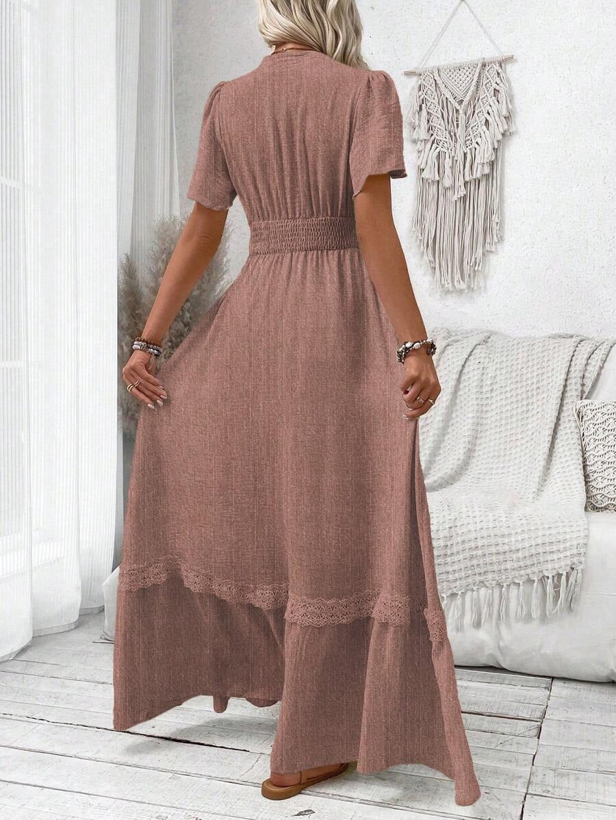 thumbnail image 2 of Redwood V-Neck Flutter Sleeve Maxi Dress With Lace Trim And Smocked Waist, 2 of 18