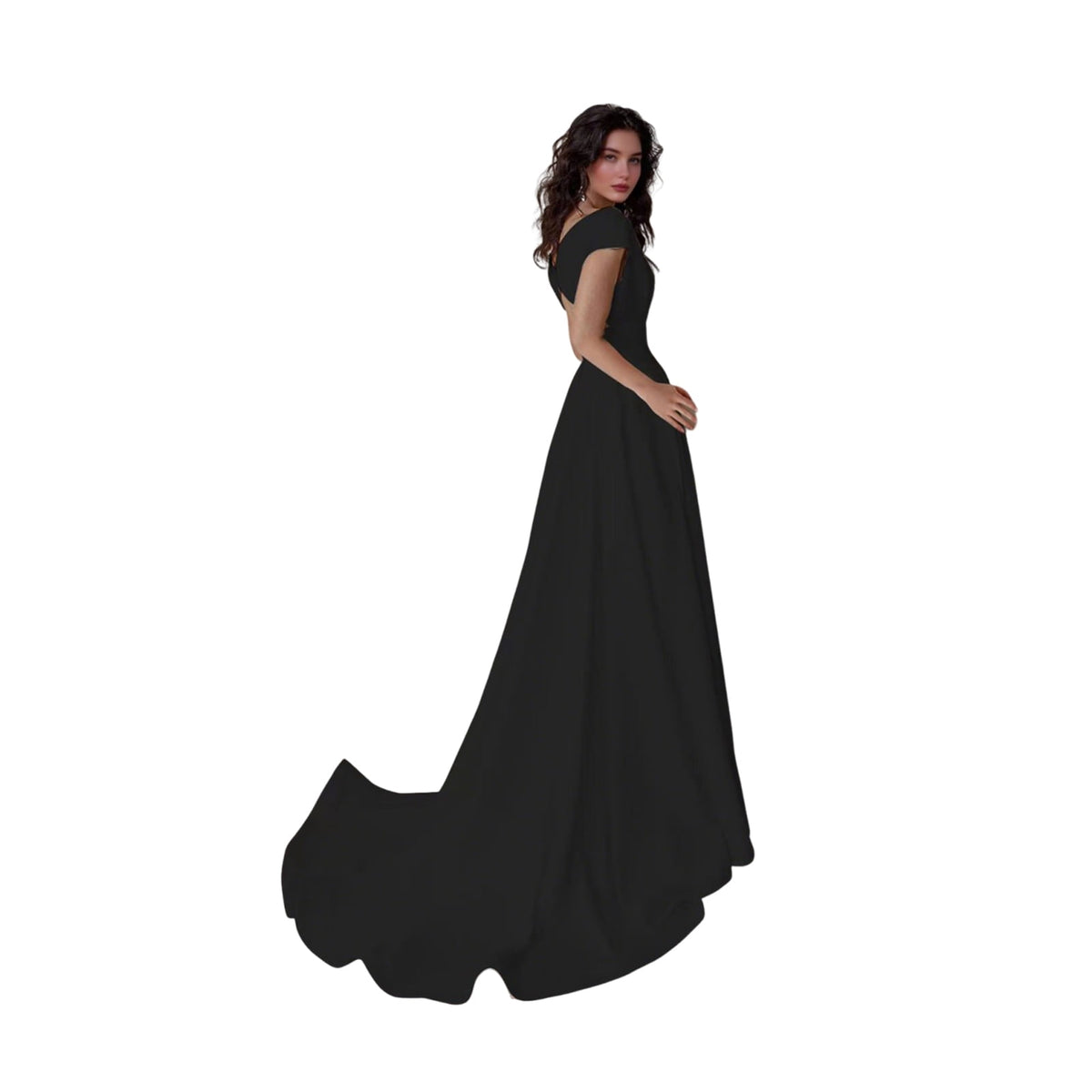 thumbnail image 5 of Joernso Women's Off Shoulder High Split Maxi Dress V Neck Long Prom Dress Formal Cocktail Party Evening Gown with Train, 5 of 8