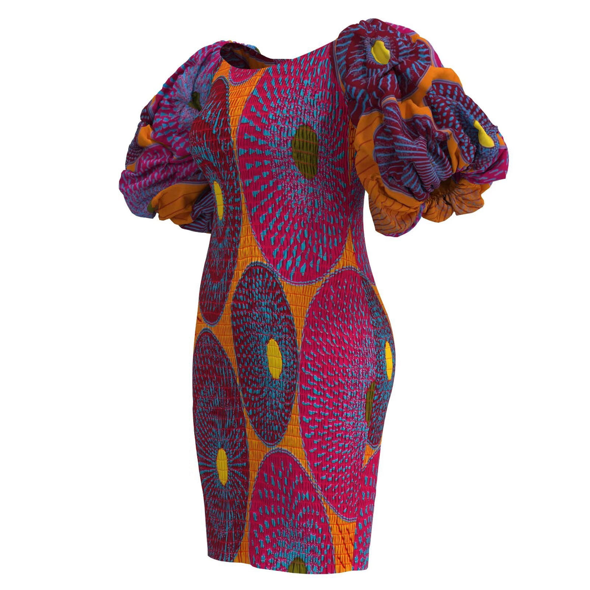 thumbnail image 3 of Bintarealwax Women's Sexy Smocked Dress African Print Puff Sleeve Bodycon Mini Dress Club Party Summer, 3 of 5