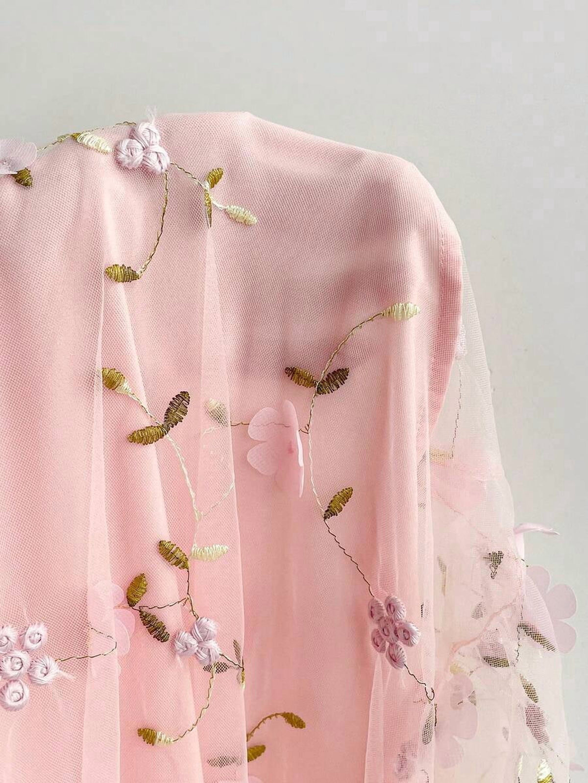 thumbnail image 6 of Plus Size Pink Chiffon Midi Dress, Summer Floral Embroidered Short Sleeve, 6 of 8