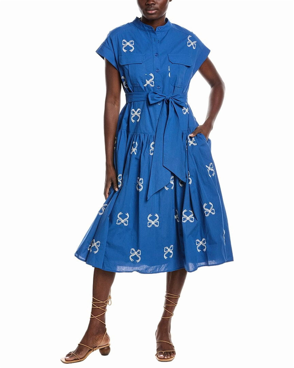 thumbnail image 3 of Gracia womens Embroidered Sleeveless Belt Dress, l, Blue, 3 of 4