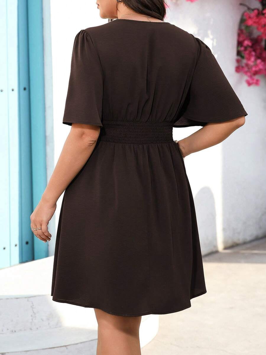 thumbnail image 2 of Chocolate Brown Dress With Twist Waist And Flare Sleeves, 2 of 6