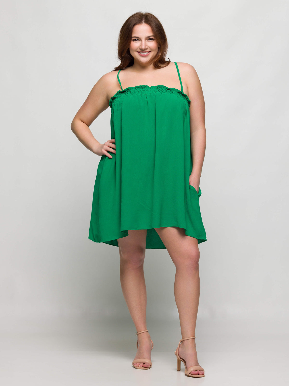 thumbnail image 5 of Plus Size Spaghetti Strap Smocked Pocket Mini Dress, 5 of 8