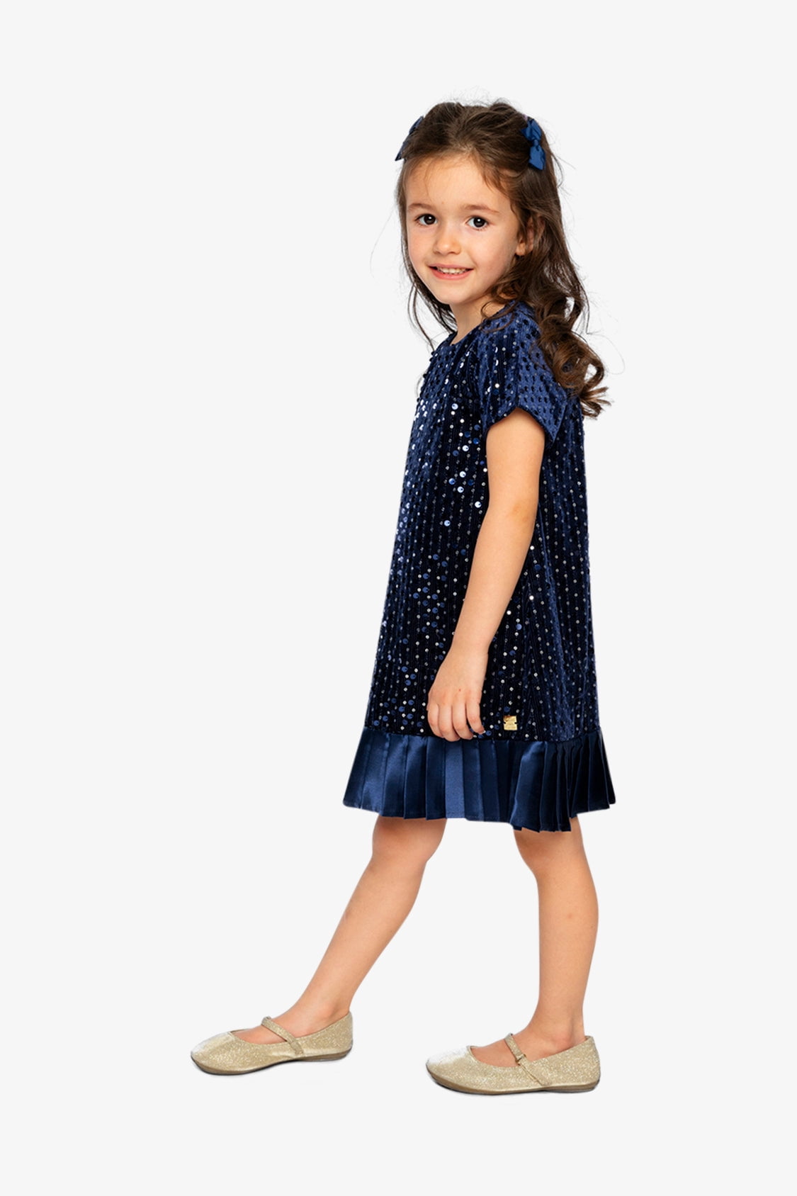 thumbnail image 3 of Deux Par Deux Girl Short Sleeve A-Line Dress Dark Blue, 3 of 6