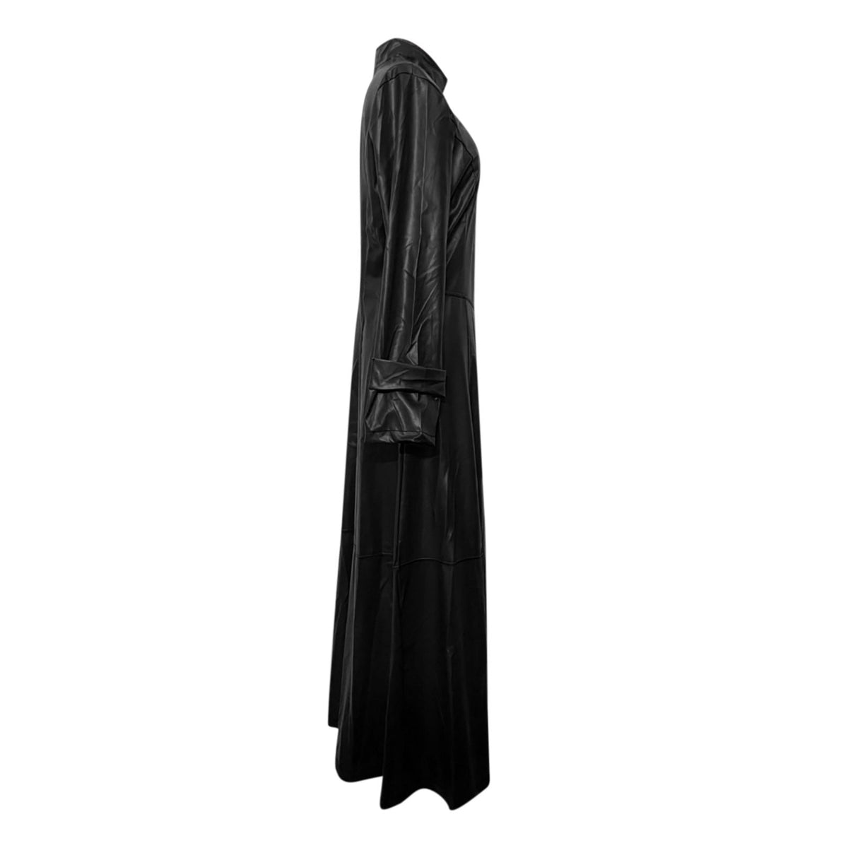 thumbnail image 5 of Juebong Women's Maxi Faux Leather Trench Coat Zip Up Long Overcoat Jacket Front Split Elegant Motorcycle Coats Pu Moto Biker Dress Black,S, 5 of 7