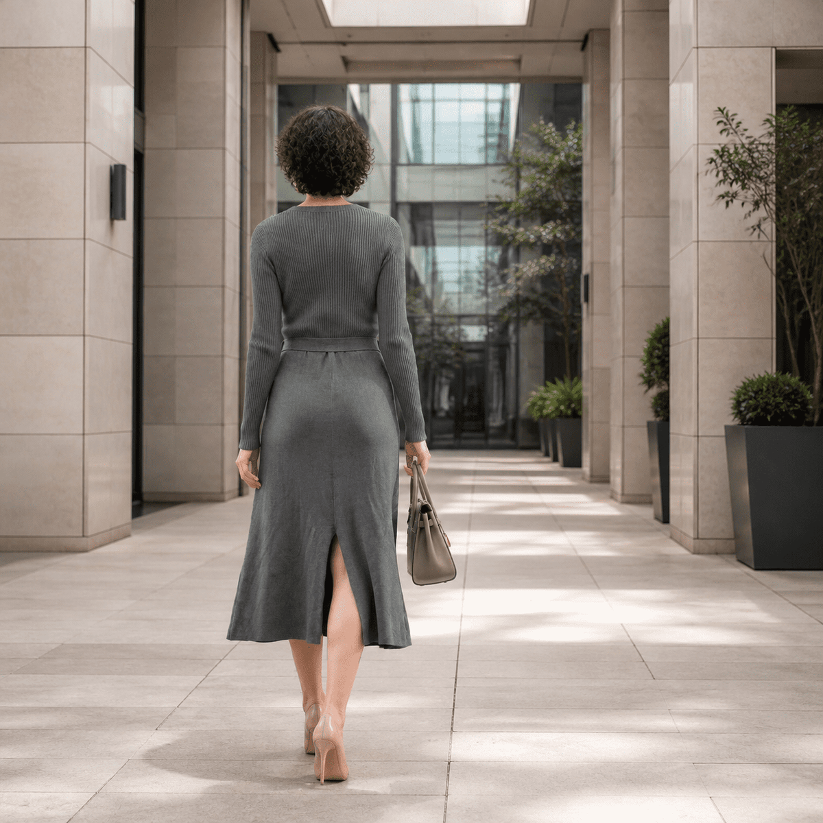 thumbnail image 4 of Women's Long Sleeve Wrap V-Neck Midi Dress, Dark Grey-Medium, 4 of 6