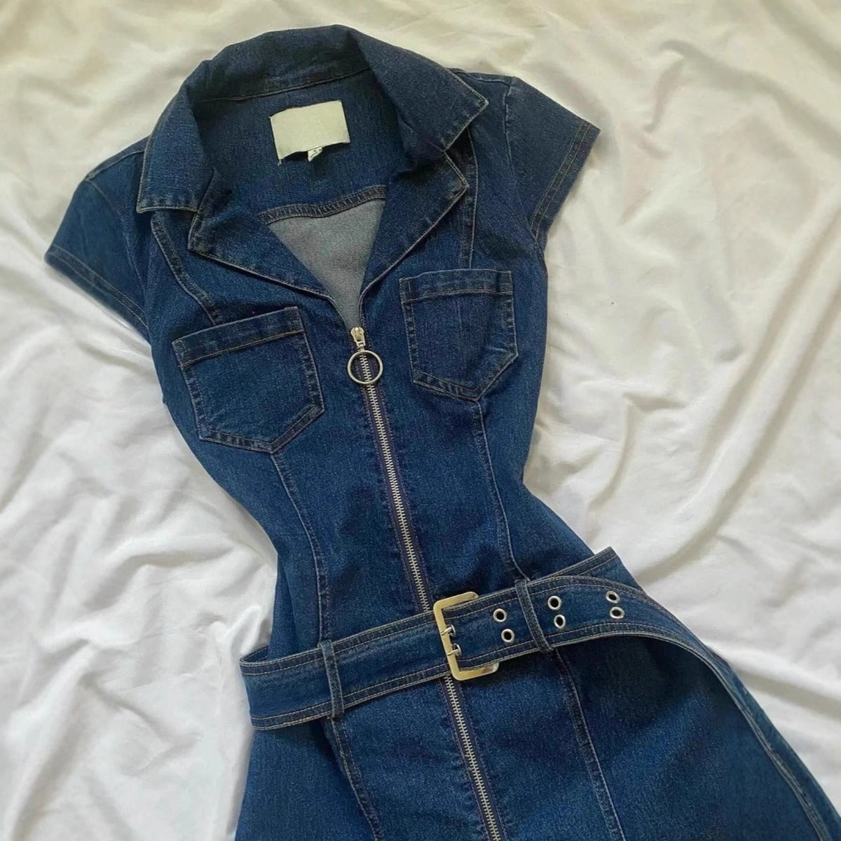 thumbnail image 3 of Sleeveless Denim Dress Fitted Waist Slim Fit Casual Jean Dress for Women, 3 of 4