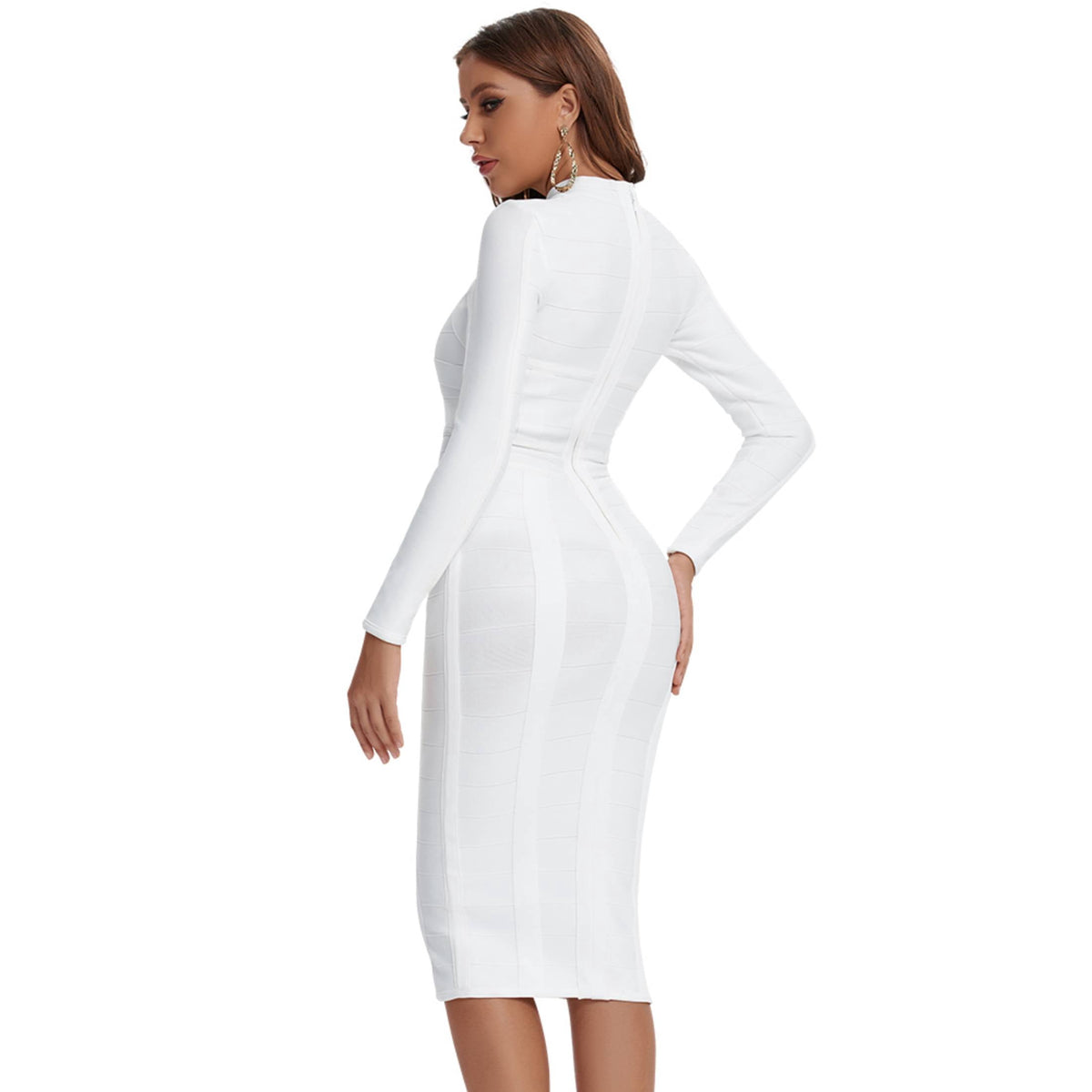 thumbnail image 3 of BEAUKEY Women's Hollow Out Bandage Dress Long Sleeve Sexy Cut Out High Neck Party Midi Runway Bodycon, 3 of 6
