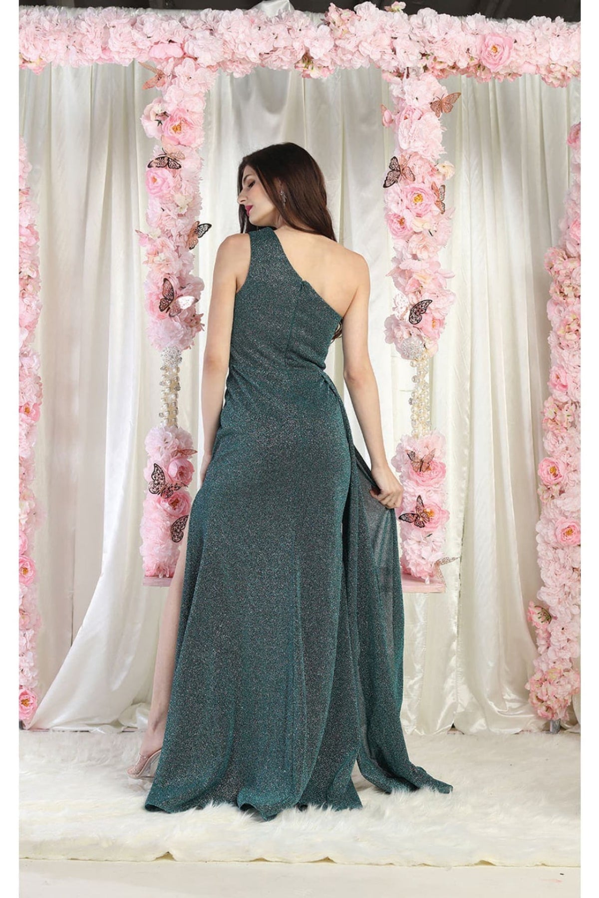 thumbnail image 6 of May Queen MQ1976 Juniors Womens One Shoulder Prom Dress with Side Cape, 6 of 10