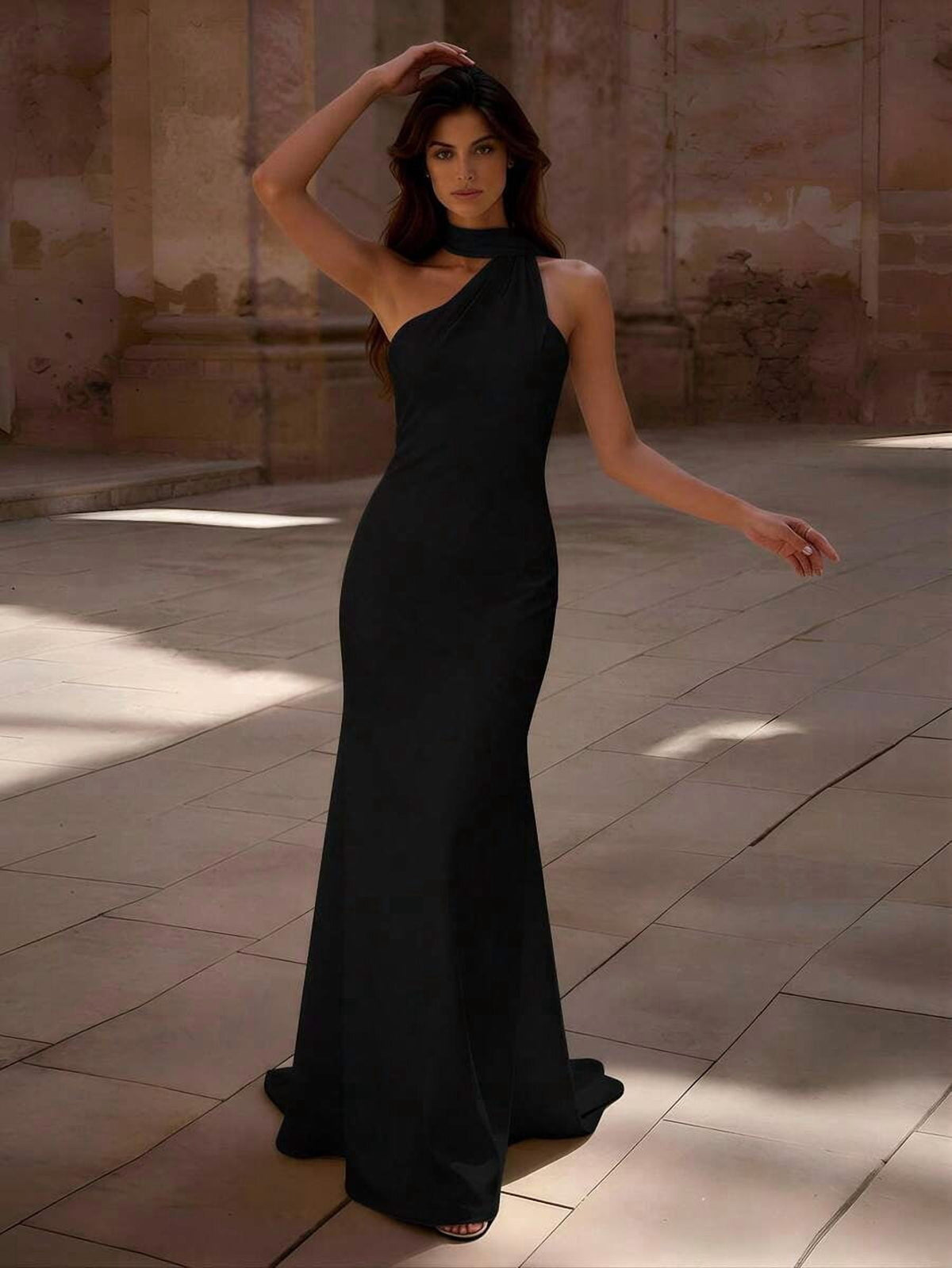 thumbnail image 2 of Women Black One Shoulder Backless Mermaid Evening Dress, 2 of 5