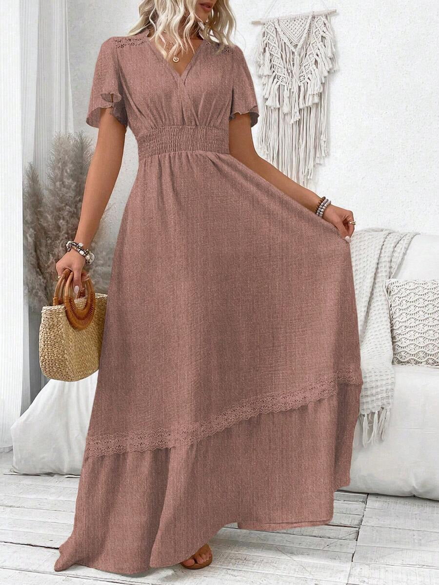thumbnail image 6 of Redwood V-Neck Flutter Sleeve Maxi Dress With Lace Trim And Smocked Waist, 6 of 18