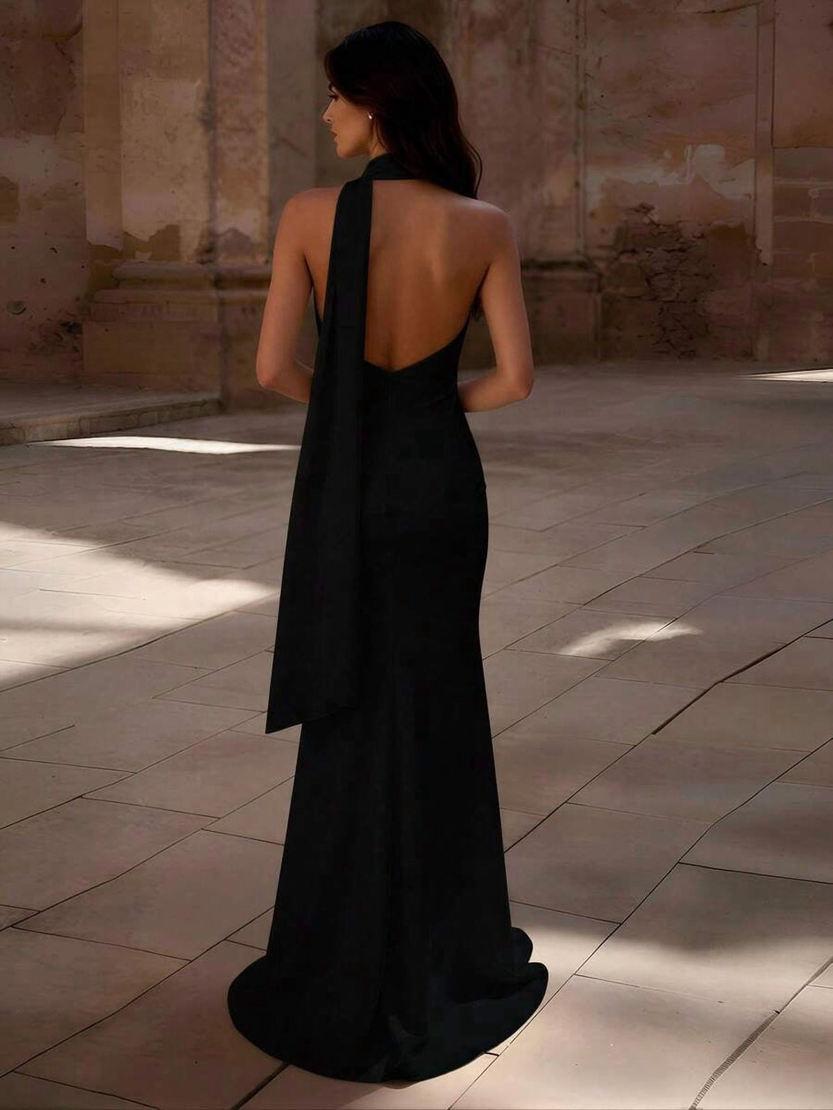 thumbnail image 3 of Women Black One Shoulder Backless Mermaid Evening Dress, 3 of 5