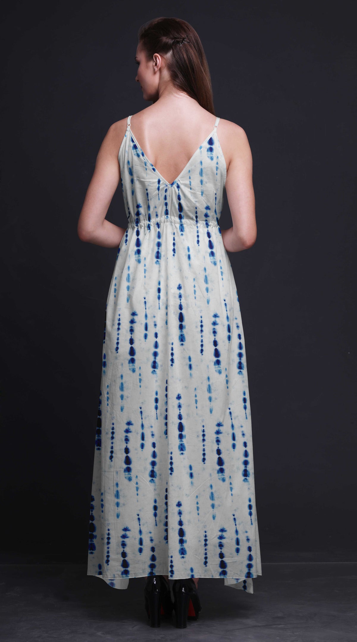 thumbnail image 5 of Bimba Shibori Ladies Long Floral PrintÂ&nbsp;Dress Spaghetti Strap V Neck Maxi Beach Wear-Large, 5 of 5