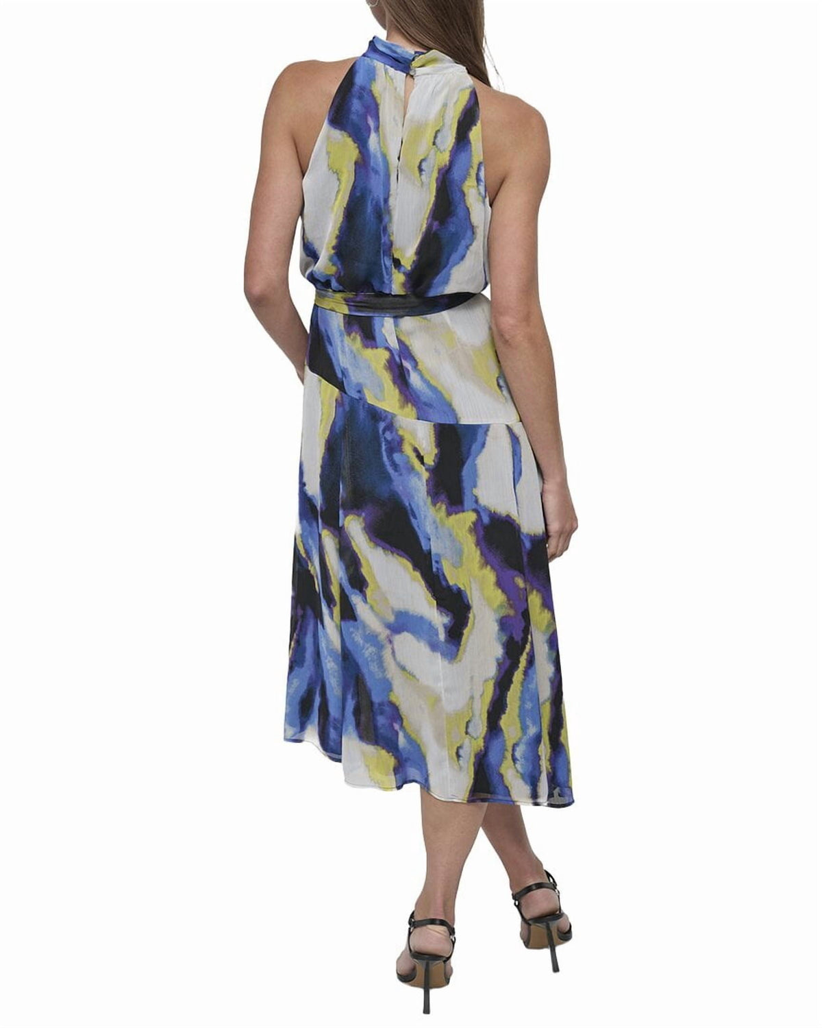 thumbnail image 2 of DKNY Women's High Neckline Sleeveless Halter Chiffon Dress Vertical Wave (Vertical Wave, 2), 2 of 3