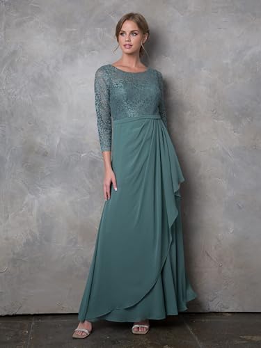 thumbnail image 2 of Women's Eva USA Fashion 3446 3 4 Sleeve Mother Of Groom Dress Lace Ankle Length Formal Gown Slate A dark, muted blue-gray Blue L, 2 of 9