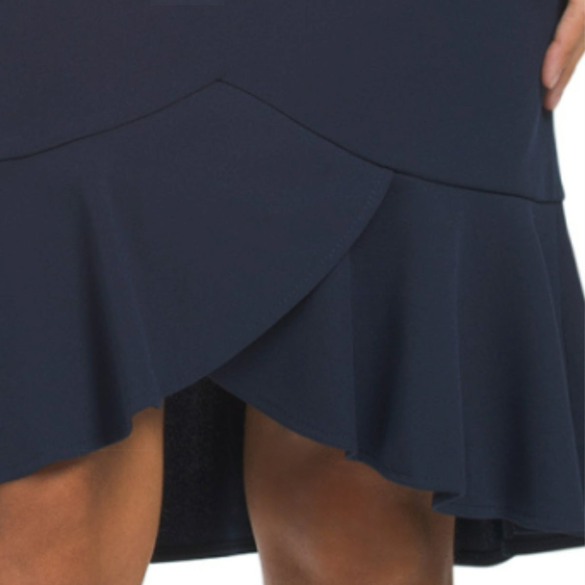 thumbnail image 4 of London Times Women's Scuba Crepe Ruffle Hi-low Hem Midi Dress-Navy / 14, 4 of 6