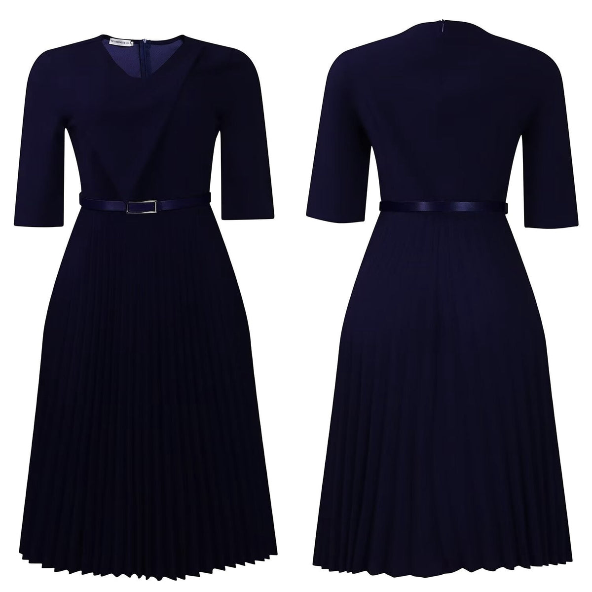 thumbnail image 3 of Women's Pleated Dress Cocktail Church Wedding Midi Dress A-Line Casual Dresses, 3 of 9
