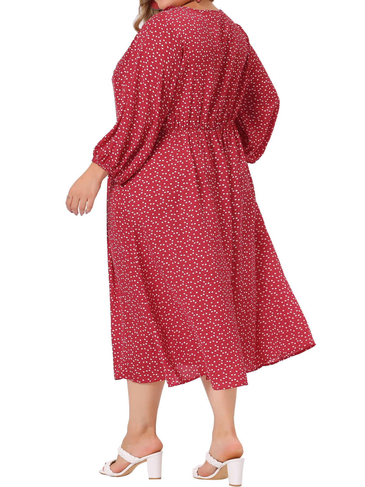 thumbnail image 3 of Agnes Orinda Women's Plus Size Dress Long Sleeves V Neck Ruffle Dresses 3X Red, 3 of 6