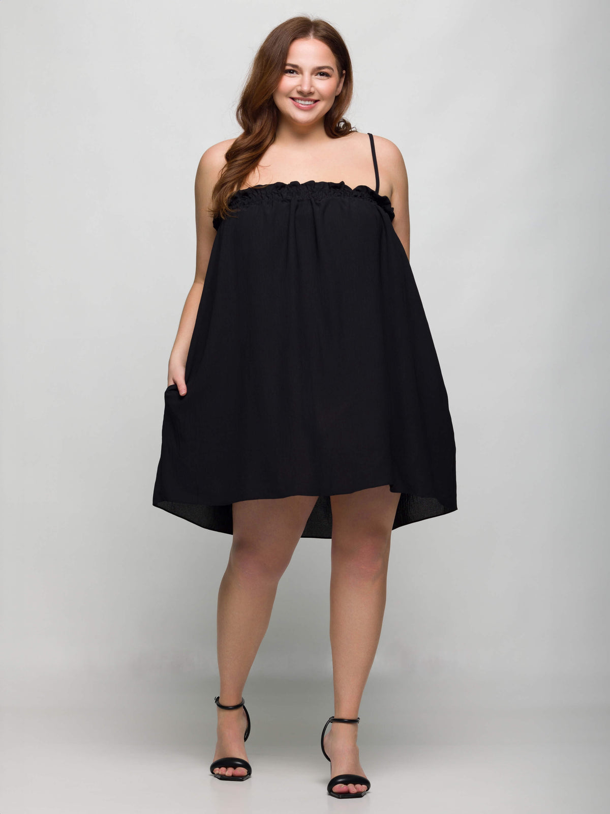 thumbnail image 4 of Plus Size Spaghetti Strap Smocked Pocket Mini Dress, 4 of 8