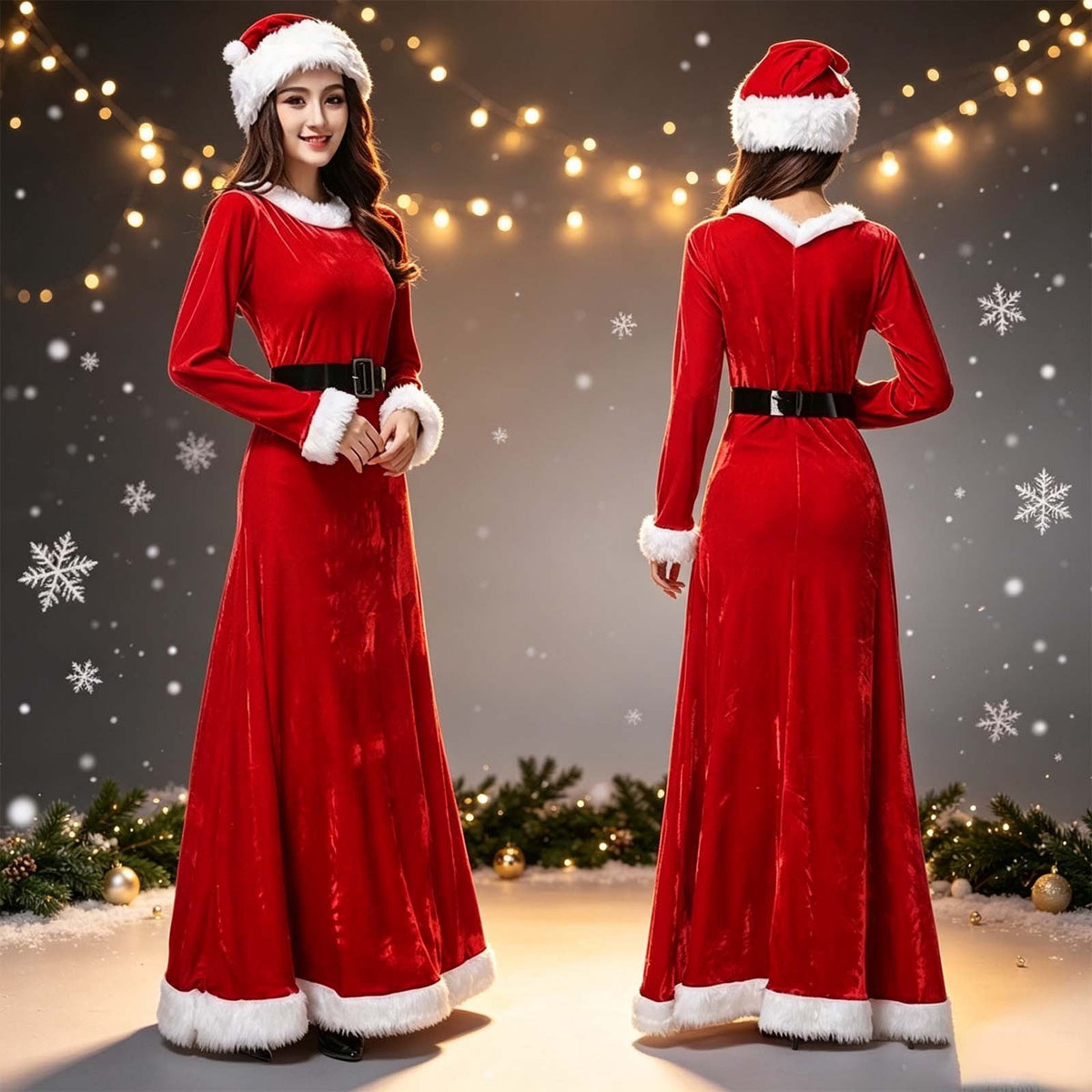 thumbnail image 2 of Afdoent Christmas for Women Elegant Dresses and Santa Hat Belt Fuzzy Dress for Holiday Party Dress Up, 2 of 4