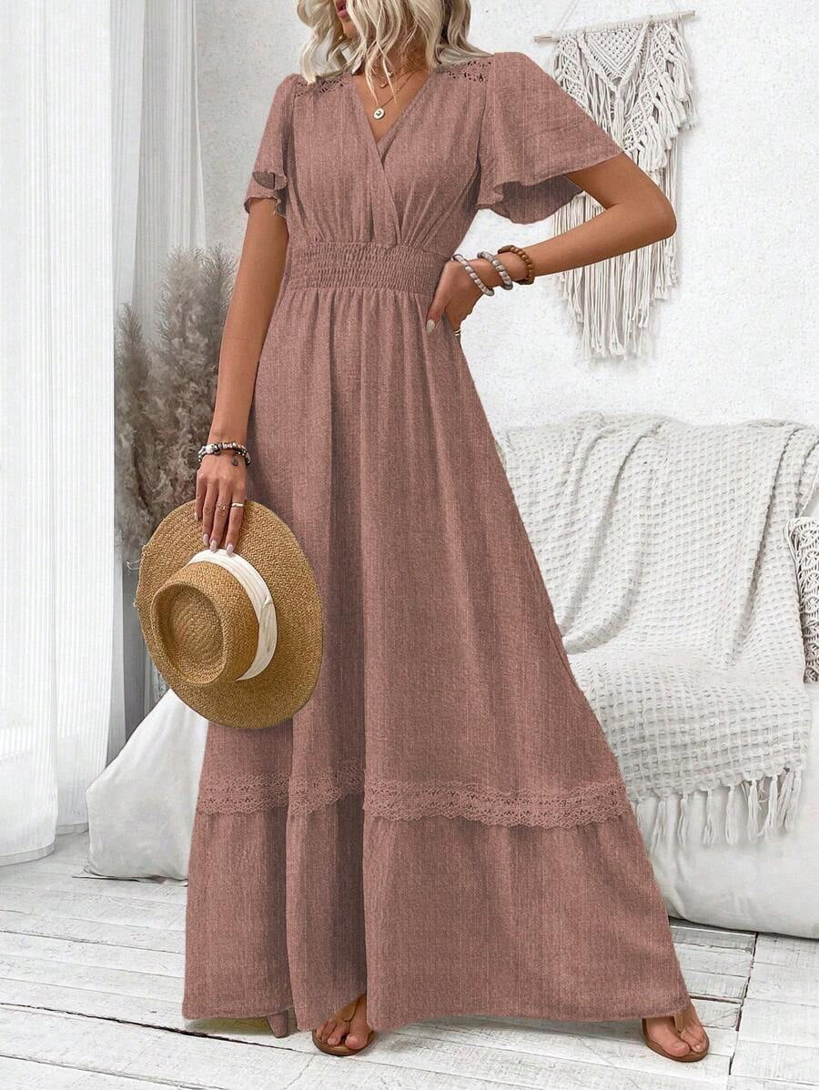 thumbnail image 4 of Redwood V-Neck Flutter Sleeve Maxi Dress With Lace Trim And Smocked Waist, 4 of 18