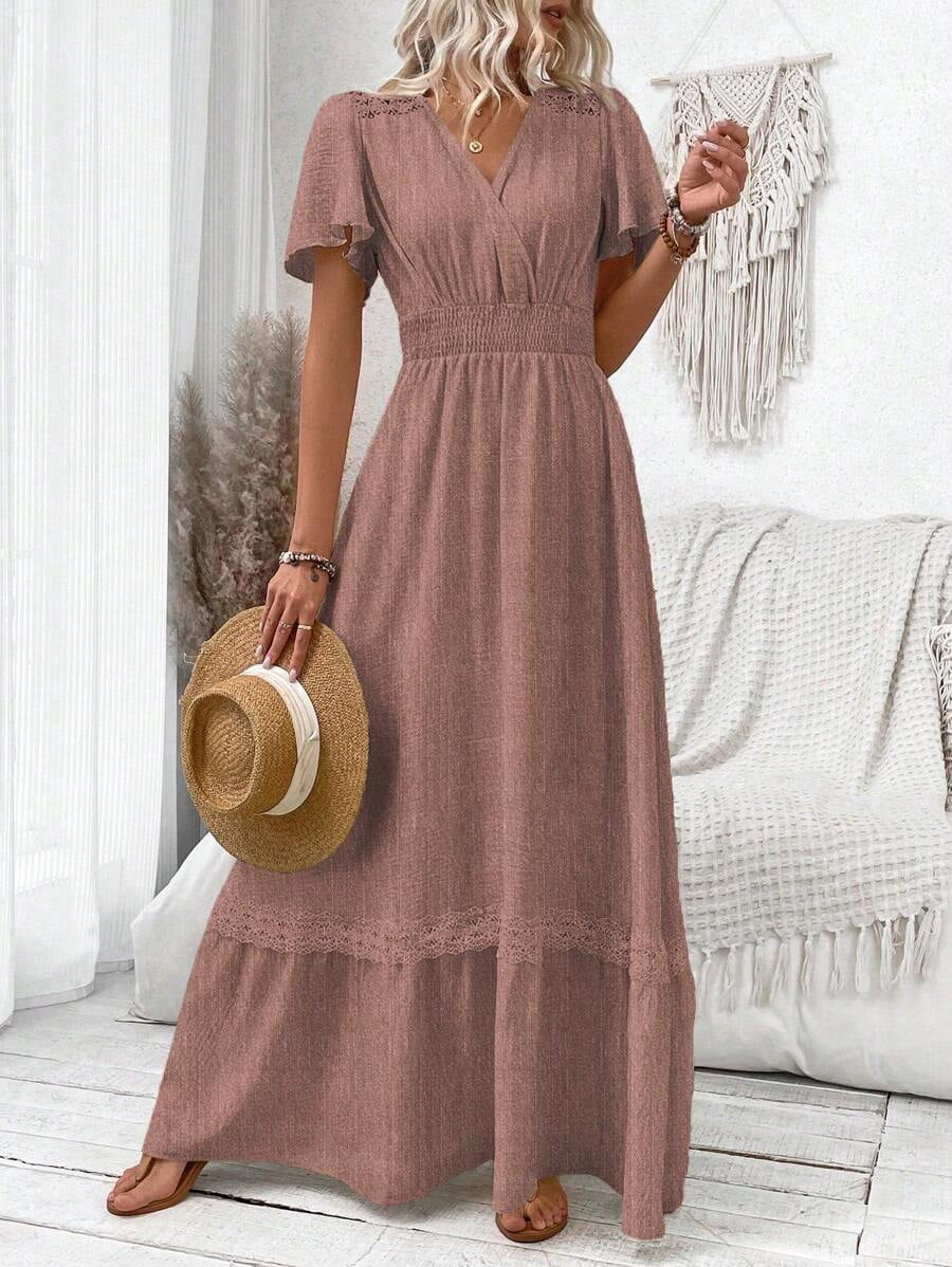 thumbnail image 5 of Redwood V-Neck Flutter Sleeve Maxi Dress With Lace Trim And Smocked Waist, 5 of 18
