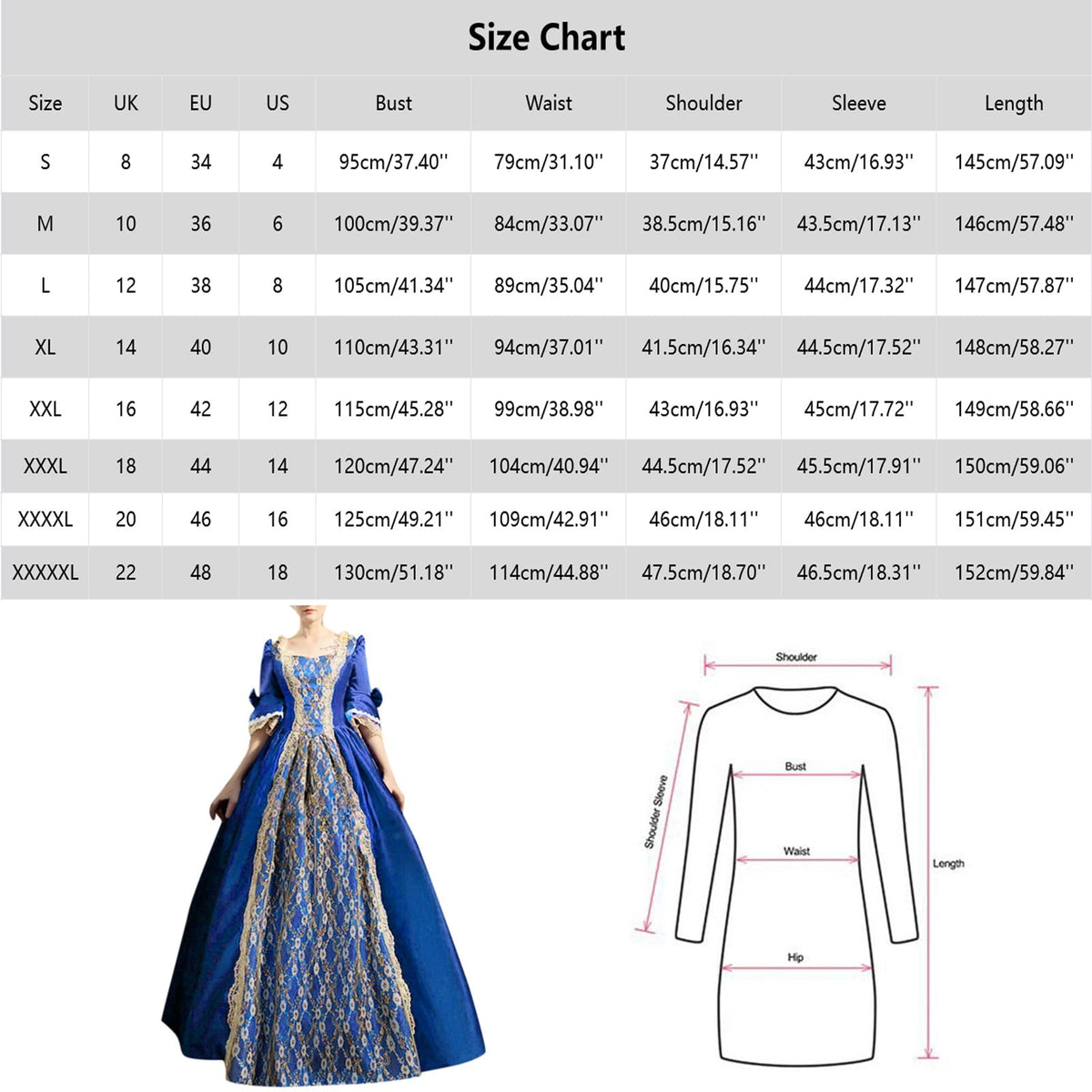 thumbnail image 4 of XIAOCHA Womens Rococo Royal Vintage Theme Floor Gown Three Quarter Bow Sleeve Voluminous Skirt Ball Banquet Maxi Dress, 4 of 5