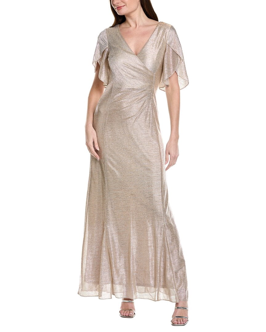 thumbnail image 1 of Adrianna Papell womens Metallic Flutter Knit Gown, 8, Gold, 1 of 3