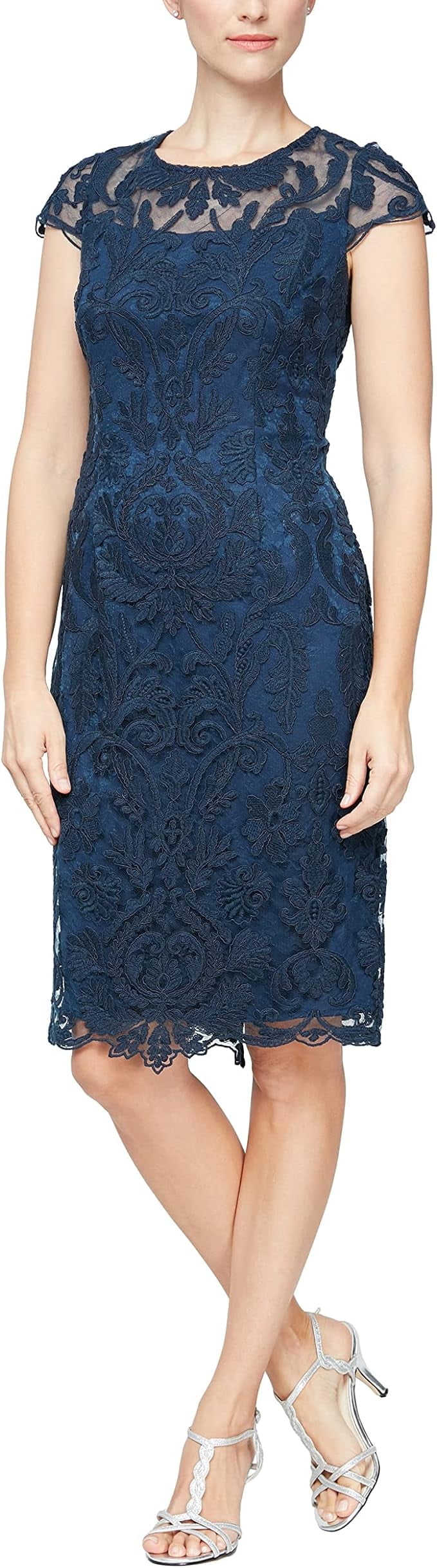 thumbnail image 1 of Alex Evenings Sheath Dress, Round Neck, Short Sleeve, A-line, Lace, Women's, 1 of 3