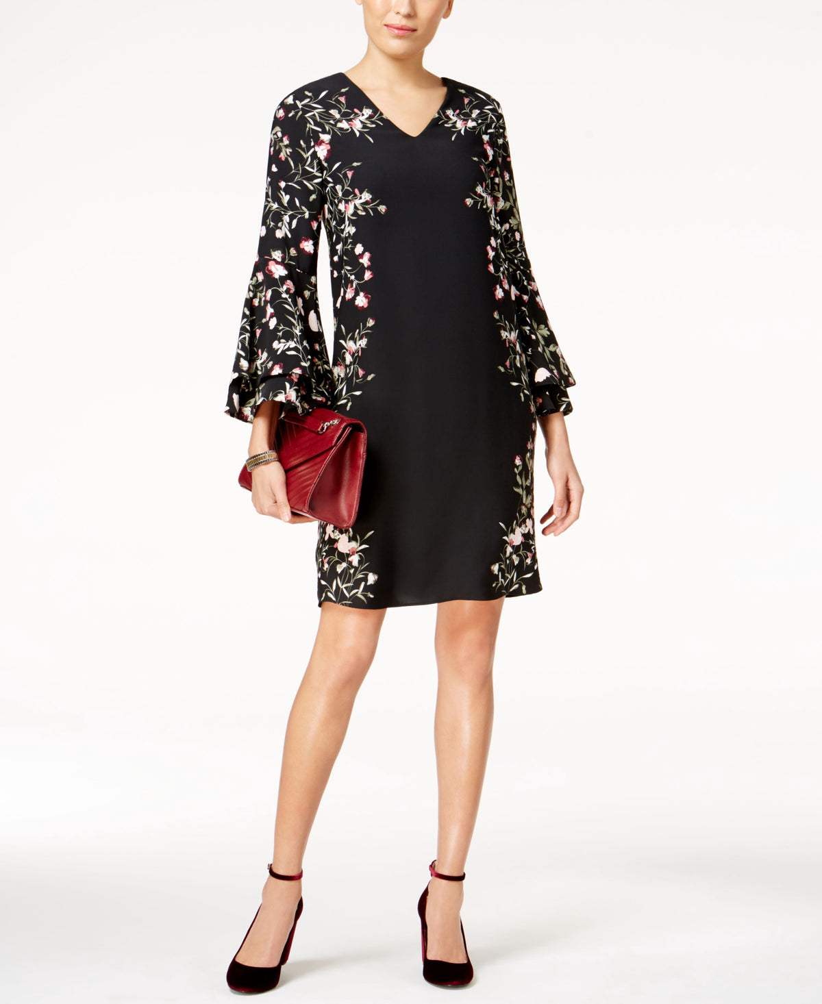 thumbnail image 1 of Alfani Petite Floral Border Shift Dress Black Garden Bloom 6P, 1 of 1