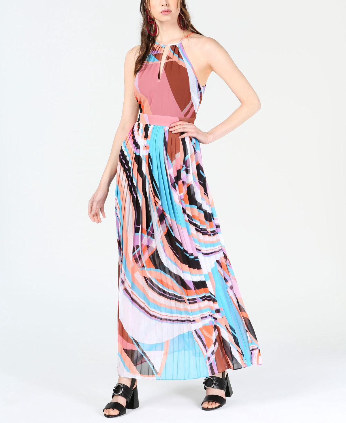 thumbnail image 1 of Bar III Printed Halter Neck Maxi Dress Sunset Wave 8, 1 of 1