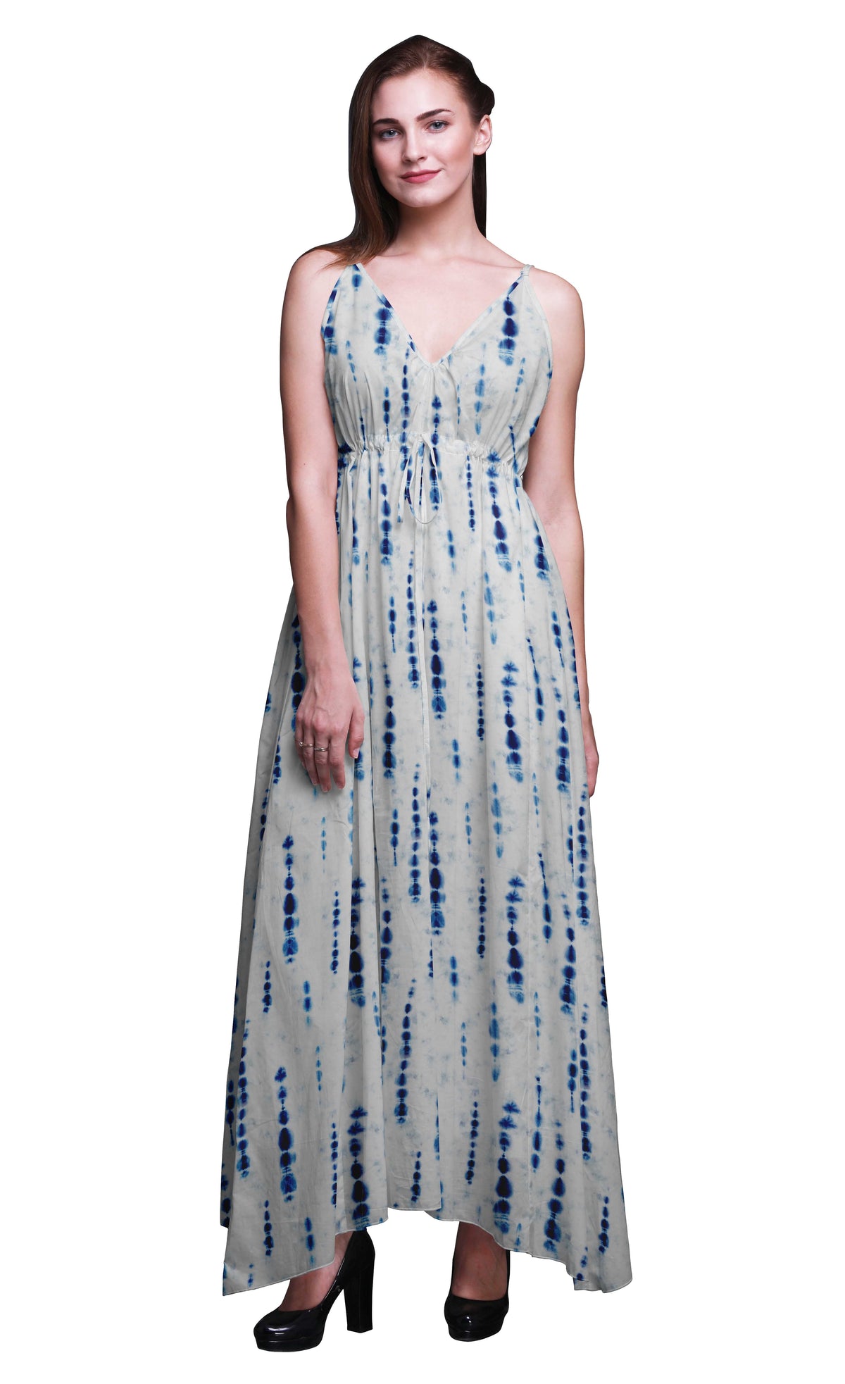 thumbnail image 1 of Bimba Shibori Ladies Long Floral PrintÂ&nbsp;Dress Spaghetti Strap V Neck Maxi Beach Wear-Large, 1 of 5