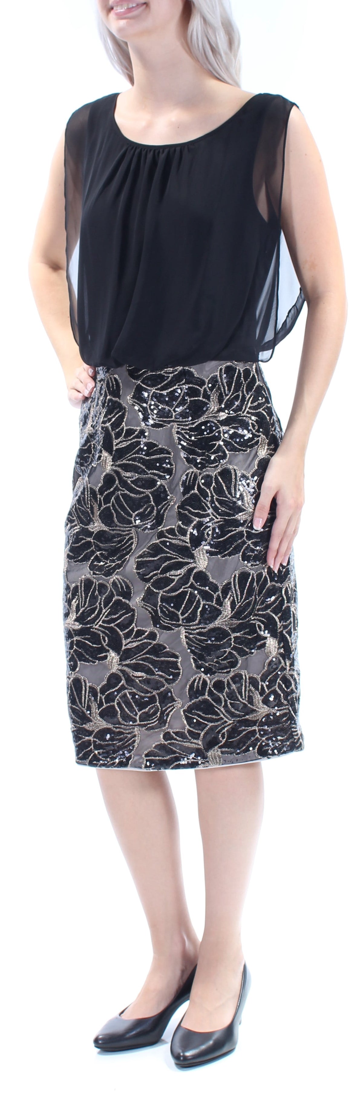 thumbnail image 1 of CALVIN KLEIN $179 Womens New 1422 Black Sequined Eyelet Sheath Dress 4 B+B, 1 of 2