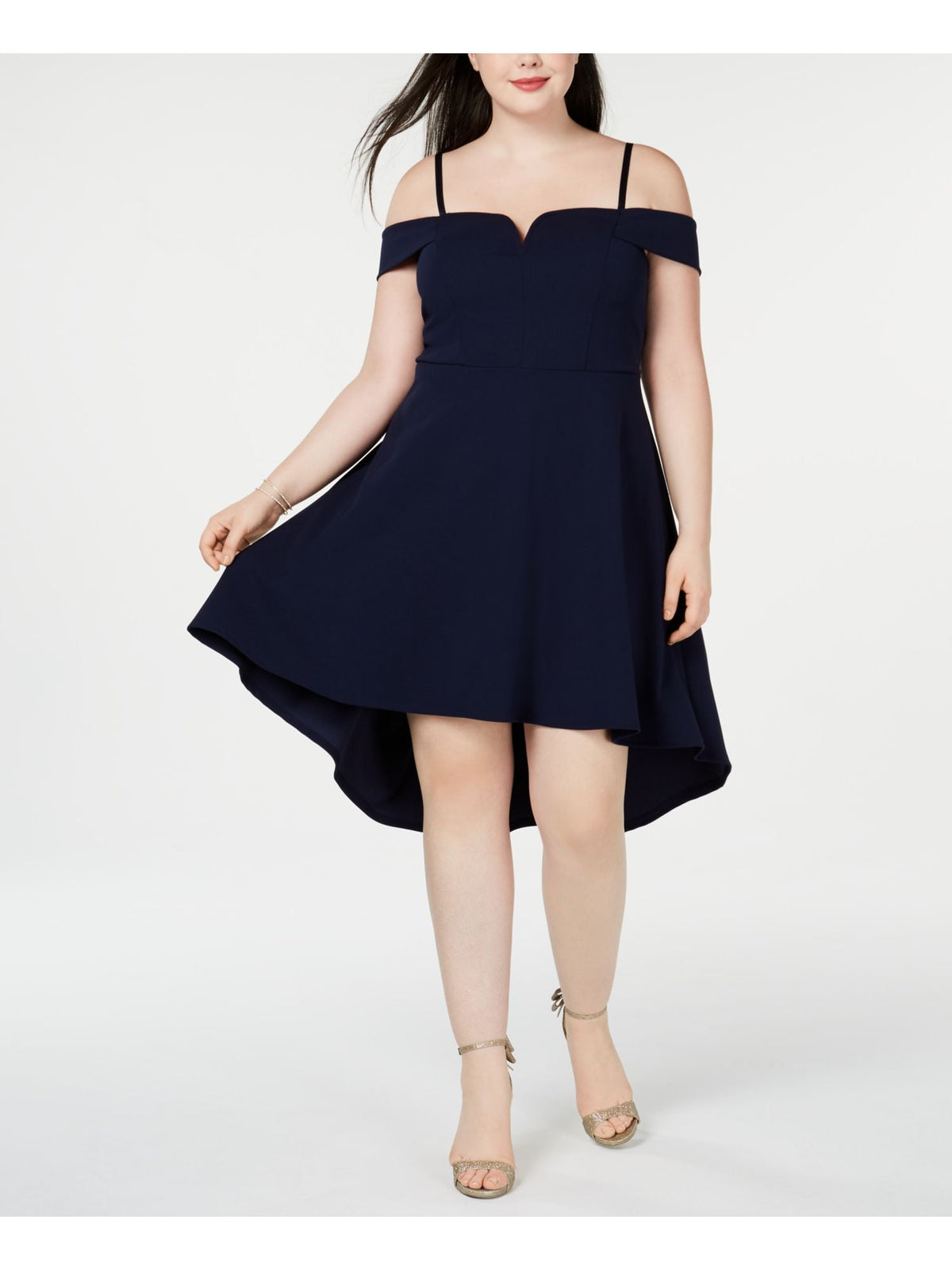 thumbnail image 1 of CITY STUDIO Womens Navy Spaghetti Strap Midi Fit + Flare Formal Dress Plus 24W, 1 of 4