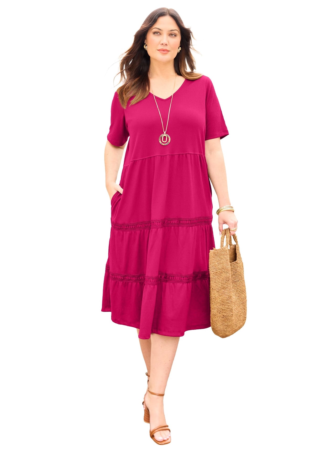 thumbnail image 1 of Catherines Women's Plus Size Gauze Crochet Tiered Dress, 1 of 2