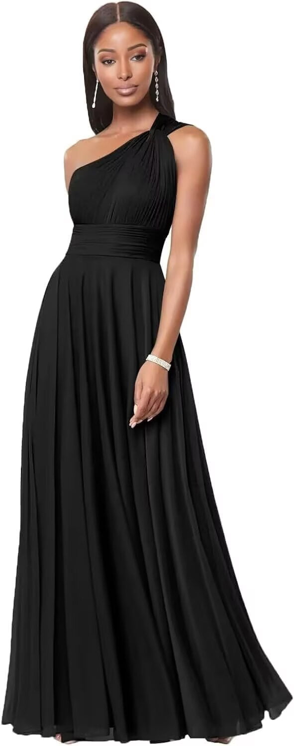 thumbnail image 1 of Chiffon Bridesmaid Dresses Long for Women One Shoulder Sleeveless A Line Formal Dress with Pockets WM025, 1 of 7