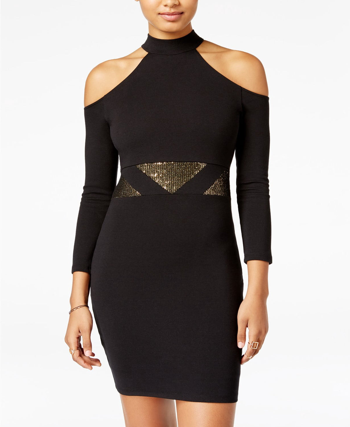 thumbnail image 1 of - Cold-Shoulder Sequined Dress - Juniors - S, 1 of 2