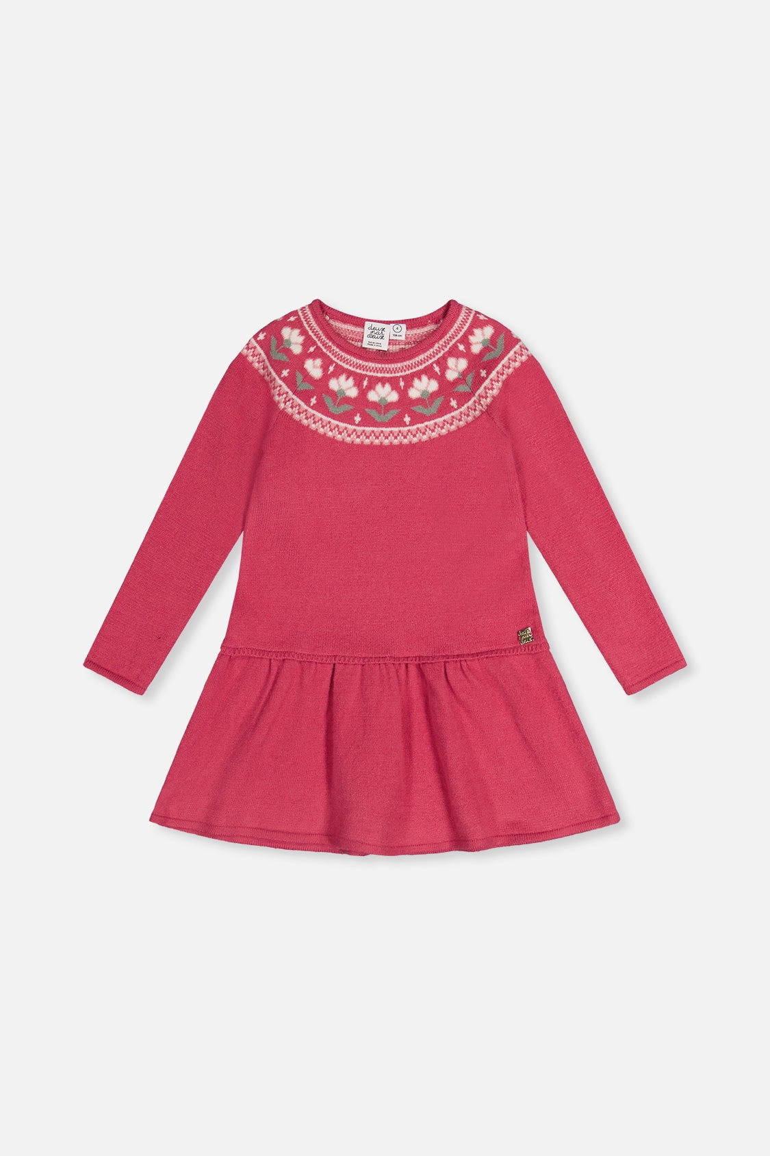 thumbnail image 1 of Deux Par Deux Girl Knitted Dress With Flower Jacquard Raspberry Pink, 1 of 7