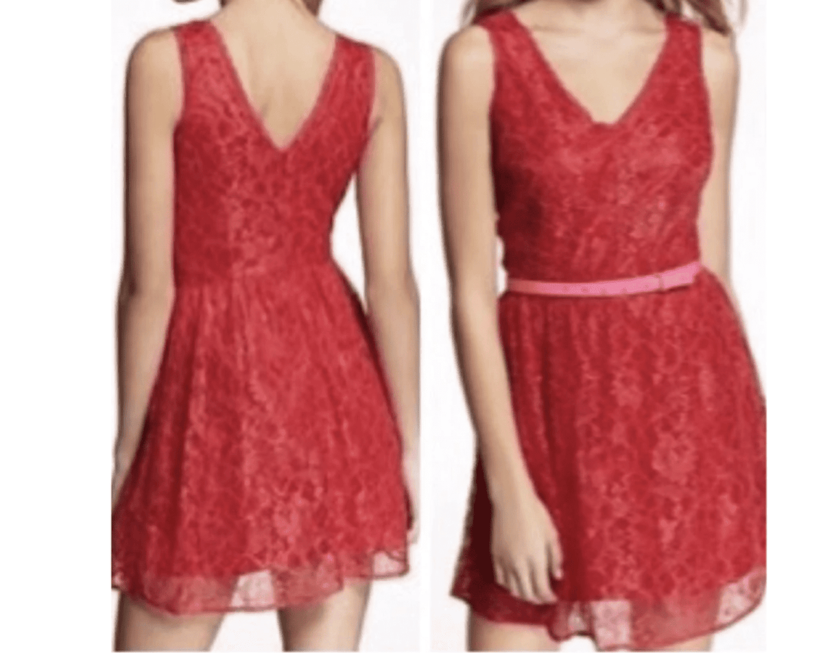 thumbnail image 1 of Express Lace Casual Party Dress: Red Lace, Size 6, 1 of 2